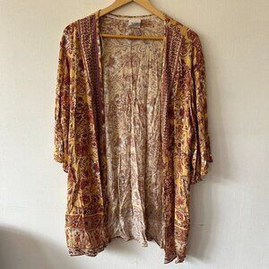 Knox Rose Kimono Top Womens XL/XXL Yellow Floral Open Front Boho Cottagecore